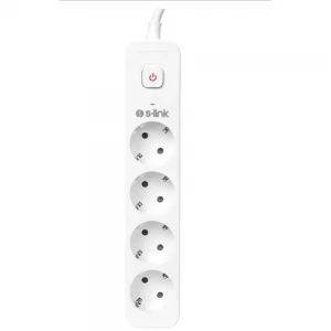 S-link SPG401S 1.5m 1.5mm 100 yüzde  Bakır 750 Joule 4 lü Anahtarlı Akım Korumalı Priz