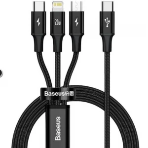 Baseus CAMLT-SC01 20W 1,5m Rapid 3in1 Şarj Kablosu Siyah