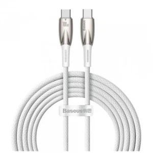 Baseus Glimmer Series Beyaz CADH000802 2Mt 100W PD Type-C To Type-C Şarj Kablosu Örgülü