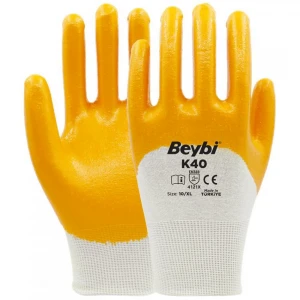 Beybi K40 Nitril PMK 10 Beden Nitril Kaplı Pamuk Eldiven 12li Paket (EN388 Değeri;4121X)