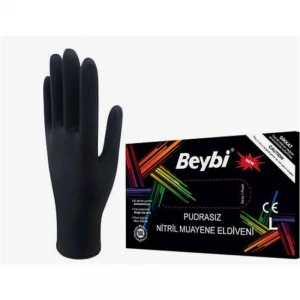 Beybi Muayene Large Pudrasız Siyah Nitril  Eldiven