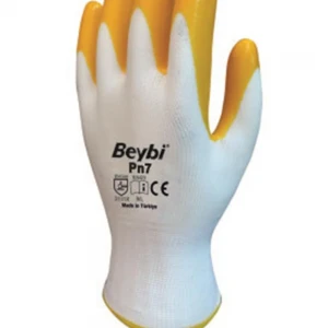 Beybi Nitril Poly PN7 10 Beden Beyaz Sarı  Eldiven 12li Paket