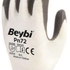 Beybi Nitril Poly PN72 9 Beden Beyaz Gri Eldiven 12li Paket