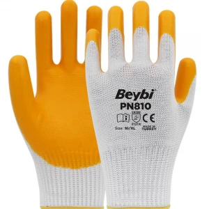 Beybi Nitril Poly Pn810 9 Beden Beyaz-Sarı 12li Eldiven 