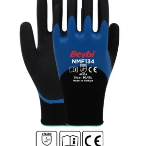 Beybi NMF134 10Beden 12li Double Mikro Köpük 3-4 Nitril Kaplı Polyester Örgü Eldiven