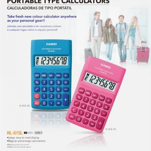 Casio HL-815L-PK 8 Hane Pembe Cep Tipi Hesap Makinesi