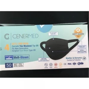 Cenermed Siyah 4 Katlı Yumuşak Elastikli Çift Kat Melt-Blown Kutuda 50 Adet