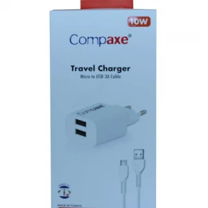 Compaxe CTA-521DMU 5v 2.1a 10W 2USB 1Mt Usb 3.0 Ev şarj+ Mikro Şarj Kablosu 