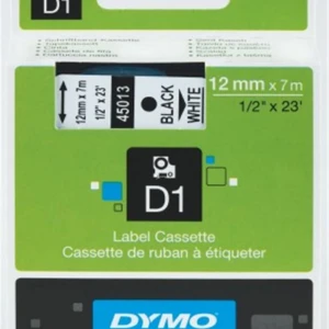 DYMO S0720530 D1 Yedek Şerit, 12 mm x 7 mt, Beyaz- Siyah (45013)