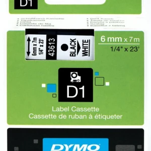 DYMO S0720780 D1 Yedek Şerit, 6 mm x 7 mt, Beyaz- Siyah (43613)