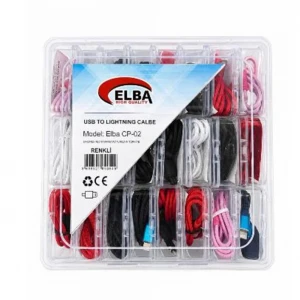 Elba CP-02 Şeffaf Kutulu Usb To Lightning (Kırmızı,Beyaz,Pembe,Siyah,Lacivert)24lü Şarj Kablosu