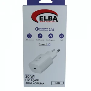 Elba ELB02-20WPD Beyaz 20W USB-C Şarj Kafa PD 3.0-QC4.0(Akıllı Koruma-Hızlı Şarj-Isıya Dayanıklı)