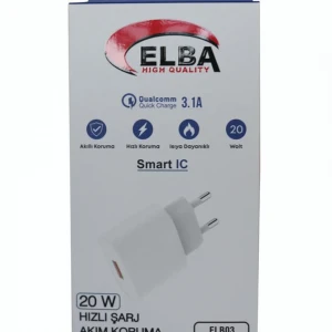 Elba ELB03-20USB Beyaz 20W USb Şarj Kafa QC4.0(Akıllı Koruma-Hızlı Şarj-Isıya Dayanıklı)