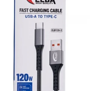 Elba Elb120-3 120w   USBC Type-c To Usb 1Mt Siyah Örgülü  Şarj Kablosu ( Data Veri )