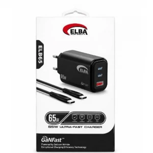 Elba ELB65 65W Siyah Ev Şarj Kafa + Type- C To Type-C Kablo  ( GANFAST Teknoloji )Şarj Aleti