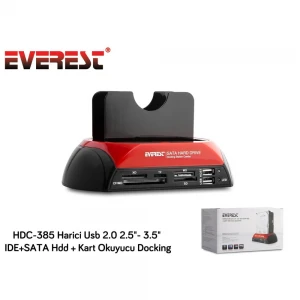 Everest HDC-385 2.5"-3.5" Ide Sata Usb 2.0 Harddisk Hdd Kutusu + Kart Okuyusu + Docking Statıon