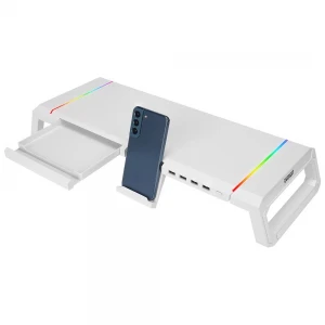 Everest ST1 4 USB Hub RGB Işıklı Katlanabilir Yükseklik Ayarlı Beyaz Monitör Standı