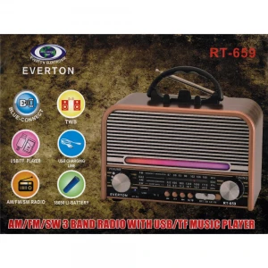 Everton Rt-659  Bluetooth Fm-Usb-Tf-Aux Şarjlı Nostaljik Radyo