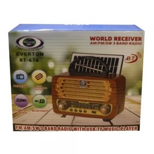 Everton RT-674  Bluetooth-USB-SD-FM Şarjlı,Solarlı  Nostaljik Radyo
