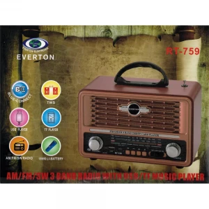 Everton Rt-759  Bluetooth Fm-Usb-Tf-Aux Solarlı  Şarjlı Nostaljik Radyo