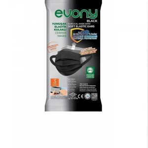 Evony 10lu Siyah Yumuşak Elastikli 3 Katlı MeltBlown Cerrahi Maske  
