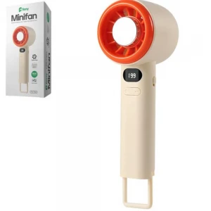 Feny FN-F40 Krem-Turuncu Kademeli Ultra Sessiz Led Göstergeli Şarjlı 1800Mah Turbo Mini El Fanı