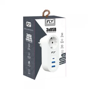 FLY-3400-01 Akım Korumalı.1 li Priz 2-Usba 1-C Soket 2.1A 10A 2500W