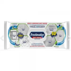 Freshmaker 50li Çok Amaçlı Islak Mendil Limon Yağı+Beyaz Sirke)(Mermer-Ahşap-Metal-Seramik)