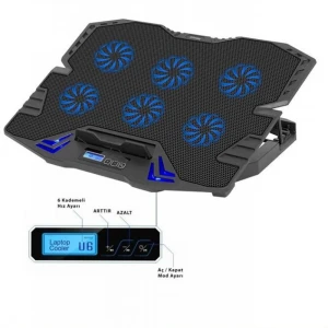 Frisby FNC-5235ST GS6 Notebook Soğutucu (6xFan) LCD Kontrol Panel Metal Izgara 5 Kademeli Yükseklik