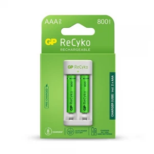 GP E211 Usb Şarj Cihaz + 2 Adet AAA 800 mAh Şarjlı İnce Kalem Pil 