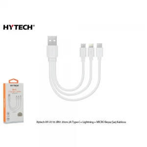 Hytech HY-X116 3İN1 20cm 3A Type-C+ Lightning + MİCRO Beyaz Şarj Kablosu