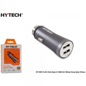 Hytech HY-X60 3.4A Hızlı Şarj 2 USB Gri Metal Kablo