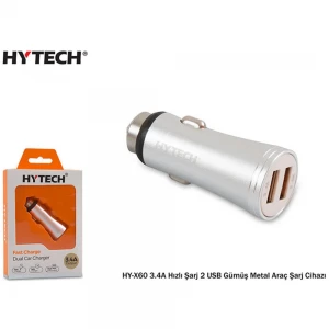 Hytech HY-X60 3.4A Hızlı Şarj 2 USB Gümüş Metal Ar