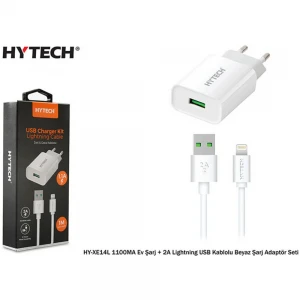 Hytech HY-XE14L 1100MA Ev Şarj + 2A Lightning USB Kablolu Beyaz Şarj Adaptör Seti