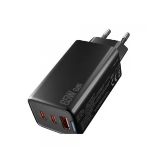 Hytech HY-XEG65 2-USB-C + USB-A GAN PD 65W - QC 18W Type PD-PPS Siyah EV-NOTEBOOK Şarj Adaptör