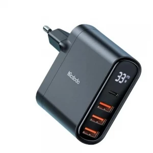 MCDODO CH-2250 33W 1xTYPE-C 3xUSB Girişli Dijital Göstergeli Şarj Adaptörü - Siyah