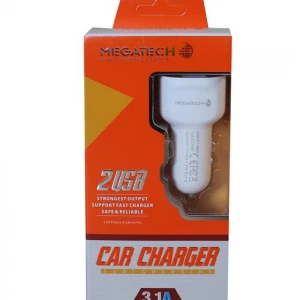 Megatech 5.0v Beyaz 3.1a 2usb Araç Çakmak Şarj Aleti
