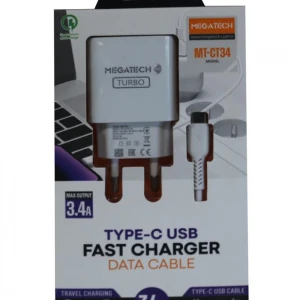 Megatech CC-03 (MT-Ct34 )3.4A Type-C Usb Kablo+ Ev Şarj Adaptör Hızlı Şarj