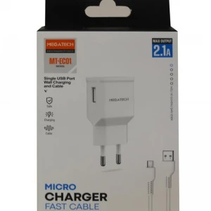 Megatech- EC01 2.1A  Ev Şarj+ Micro Kablo Hızlı Şarj