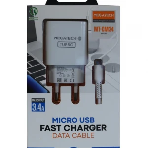 Megatech MT-CM34  3.4A Micro Usb Kablo+ Ev Şarj Adaptörü Hızlı Şarj