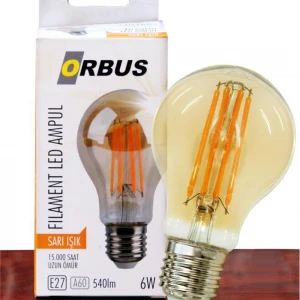 Orbus Orb-f6w 6w Sarı Işık E27 A60 600lm 15.000 Saat Fılament Led Ampul