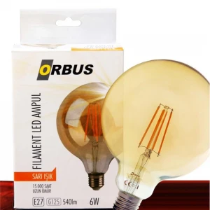 Orbus Orb-Ga6w 6W Sarı Işık E27 G125 540lm 15.000 Saat Fılament Led Ampul