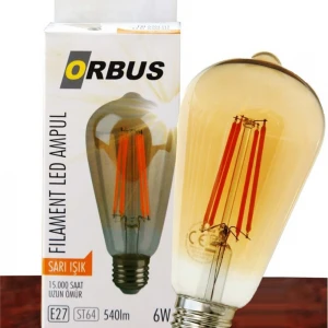 Orbus Orb-St6w 6w Sarı Işık E27 A60 540lm 15.000 Saat Fılamnet Led Ampul