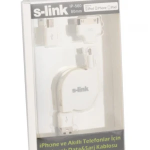 S-link IP-560 iphone-ipod-ipad Data Şarj + Mikro 5 pin Makaralı Şarj Kablosu