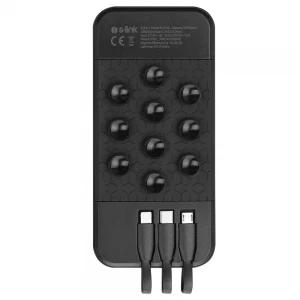 S-link IP-G14L 10000mAh Gizli Ledli Vantuz+Stand Siyah Dahili Kablolu Şarj Cihazı Powerbank