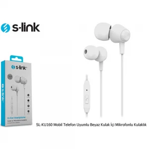 S-link SL-KU160 Mobil Telefon Uyumlu Beyaz Kulak İçi Mikrofonlu Kulaklık