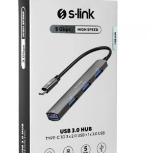 S-link SW-U324 3-USB2.0, 1-USB3.0 Type-C Metal USB Hub