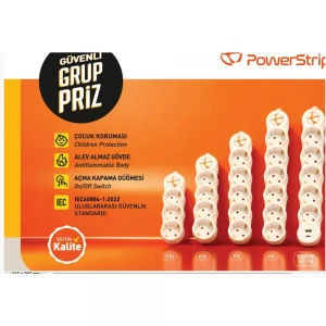 TUNCMATIK POWERSTRIP3 3 lü 5 m IEC 66884-1:2022 Standartı, FR(Alev Almaz), anahtarlı grup priz